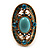 Oval Victorian Turquoise Coloured Acrylic Bead, Crystal Flex Ring in Gold Plating - Size 7/9 - view 6