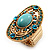 Oval Victorian Turquoise Coloured Acrylic Bead, Crystal Flex Ring in Gold Plating - Size 7/9 - view 7