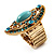 Oval Victorian Turquoise Coloured Acrylic Bead, Crystal Flex Ring in Gold Plating - Size 7/9 - view 12