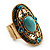 Oval Victorian Turquoise Coloured Acrylic Bead, Crystal Flex Ring in Gold Plating - Size 7/9 - view 13