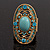 Oval Victorian Turquoise Coloured Acrylic Bead, Crystal Flex Ring in Gold Plating - Size 7/9 - view 14