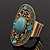 Oval Victorian Turquoise Coloured Acrylic Bead, Crystal Flex Ring in Gold Plating - Size 7/9 - view 5