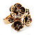 Delicate Crystal Flower Ring in Antique Gold Finish - Size 7/8 - view 5