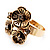 Delicate Crystal Flower Ring in Antique Gold Finish - Size 7/8 - view 8