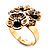 Delicate Crystal Flower Ring in Antique Gold Finish - Size 7/8 - view 3