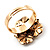 Delicate Crystal Flower Ring in Antique Gold Finish - Size 7/8 - view 4