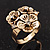 Delicate Crystal Flower Ring in Antique Gold Finish - Size 7/8 - view 2