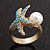 Turquoise Coloured Acrylic Bead 'Starfish' & Simulated Pearl Gold Matte Ring - view 12