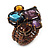 Multicoloured Glass Bead Cluster Flex Ring In Bronze Metal - 30mm Across - Size 7/8 - view 10