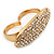 Gold Plated Pave Set Clear Austrian Crystal 'Shield' Double Finger Ring - 45mm Across - Size 7/8 - view 3