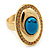 Oval Clear Crystal, Turquoise Stone Ring In Gold Tone - 25mm Across - 7/8 Adjustable - view 6