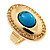 Oval Clear Crystal, Turquoise Stone Ring In Gold Tone - 25mm Across - 7/8 Adjustable - view 5