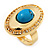 Oval Clear Crystal, Turquoise Stone Ring In Gold Tone - 25mm Across - 7/8 Adjustable - view 2