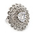 Layered Diamante Floral Cocktail Ring In Rhodium Plated Metal - 3cm Diameter - view 5