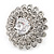 Layered Diamante Floral Cocktail Ring In Rhodium Plated Metal - 3cm Diameter - view 10