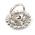 Layered Diamante Floral Cocktail Ring In Rhodium Plated Metal - 3cm Diameter - view 7