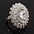 Layered Diamante Floral Cocktail Ring In Rhodium Plated Metal - 3cm Diameter - view 3