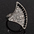 Clear/Black Swarovski Crystal Geometric Ring In Rhodium Plated Metal - 3cm Length - view 2