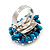 Turquoise Bead Cluster Ring In Rhodium Plated Metal - Adjustable - view 3