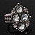 Vintage Diamond Shaped Crystal Flex Ring In Burn Silver Metal - view 5