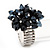 Black Glass Bead Cluster Flex Ring In Rhodium Plated Metal - view 4