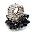 Black Glass Bead Cluster Flex Ring In Rhodium Plated Metal - view 6