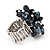 Black Glass Bead Cluster Flex Ring In Rhodium Plated Metal - view 5