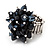 Black Glass Bead Cluster Flex Ring In Rhodium Plated Metal - view 2
