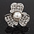3 Petal Simulated Pearl Crystal Daisy Cocktail Ring In Rhodium Plating - 3cm Diameter - view 4