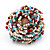 Large Multicoloured Glass Bead Flower Stretch Ring (White, Light Blue & Red) - view 2