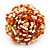 Large Multicoloured Glass Bead Flower Stretch Ring (Orange, White & Gold) - view 3