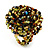 Large Multicoloured Glass Bead Flower Stretch Ring (Olive Green, Black & Brown) - view 1