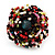 Large Multicoloured Glass Bead Flower Stretch Ring (Olive, Black, Coral & Transparent) - view 2