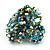 Multicoloured Glass Bead Flower Stretch Ring (Light Blue, Green & White) - view 4