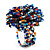 Large Multicoloured Glass Bead Flower Stretch Ring (Blue, Red, Black & Orange) - view 4