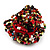 Large Multicoloured Glass Bead Flower Stretch Ring (Olive, Black, Red & White) - view 6