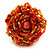 Large Multicoloured Glass Bead Flower Stretch Ring (Orange, Gold & Red) - view 2
