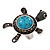 Turquoise Diamante Turtle Ring In Burn Silver Metal - view 9