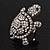 Large Crystal Turtle Ring In Silver Tone Metal - view 2