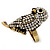 Stunning Vintage Crystal Owl Ring In Antique Gold Tone Metal - view 5