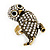 Stunning Vintage Crystal Owl Ring In Antique Gold Tone Metal - view 10