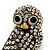 Stunning Vintage Crystal Owl Ring In Antique Gold Tone Metal - view 3