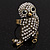 Stunning Vintage Crystal Owl Ring In Antique Gold Tone Metal - view 6