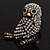 Stunning Vintage Crystal Owl Ring In Antique Gold Tone Metal - view 2