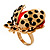 Large Crystal Ladybug Ring In Gold Plated Metal - Adjustable - view 8