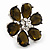 Large Olive Green Diamante 'Flower' Ring In Silver Plating - Adjustable - 4cm Diameter - view 8