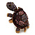 Large Purple Crystal Turtle Ring In Burn Gold Metal - Adjustable - view 3