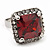 Princess-Cut Red CZ Fashion Ring In Silver Plating - 2cm Length - view 3