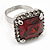 Princess-Cut Red CZ Fashion Ring In Silver Plating - 2cm Length - view 9