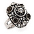 Dome Shaped Diamante Fancy Ring In Burn Silver Metal - view 3